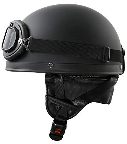 Oldtimer Motorradhelm mit Brille Größe: XS 53/54cm, Schwarz matt