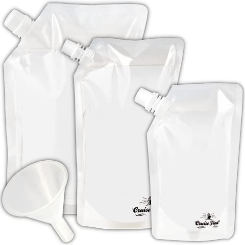 Concealable And Reusable Cruise Flask Kit - Sneak Drinks Anywhere - 1 x 32 oz + 1 x 16 oz + 1 x 8 oz + 1 funnel