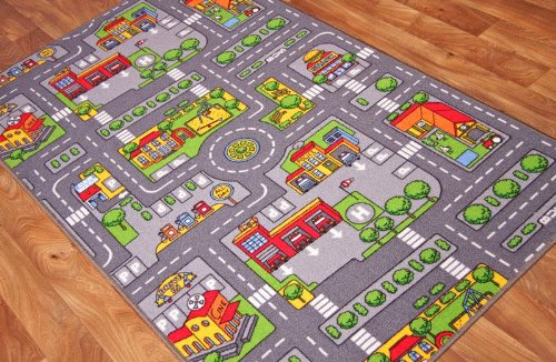 The Rug House Kinder-Spielteppich Straßen-Matte Stadt Verkehr Straßen 100cm x 165cm (3ft 3...