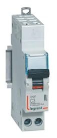 406877 Disjoncteur Legrand 3A unipolaire + neutre DX3 - courbe C - 4,5/6kA - AUTO+VIS - 1 module