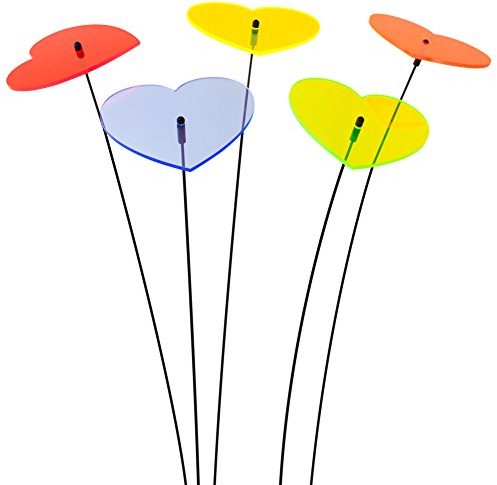 SUNPLAY Sonnenfänger Herzen im FARBMIX, 5 Stück zu je 10 cm Durchmesser im Set + 35 cm Schwingstäbe
