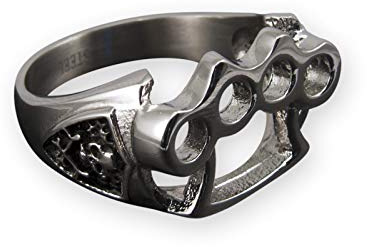 Fly Style Biker Ring mit Schlagring Design - Robuster Motivring aus 316L Edelstahl für Männer - Hypoallergen und Kratzfest - Totenkopf, Ring Grösse:22.9 mm