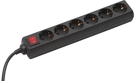 Meister, regleta de 6 enchufes, 1,4 m, Negro, Interruptor, 7430520