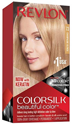 REVLON Colorsilk Beautiful Color Permanent Hair Color with 3D Gel Technology & Keratin, 100% Gray Coverage Hair Dye, 73 Champagne Blonde
