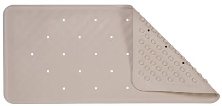 Croydex Pink Bath Mat Non Slip for Inside Bath (34x74cm) | Non Slip Suction Cups | Natural Rubber | Anti Mould and Anti-Bacterial | Ivory Coloured | Drainage Holes