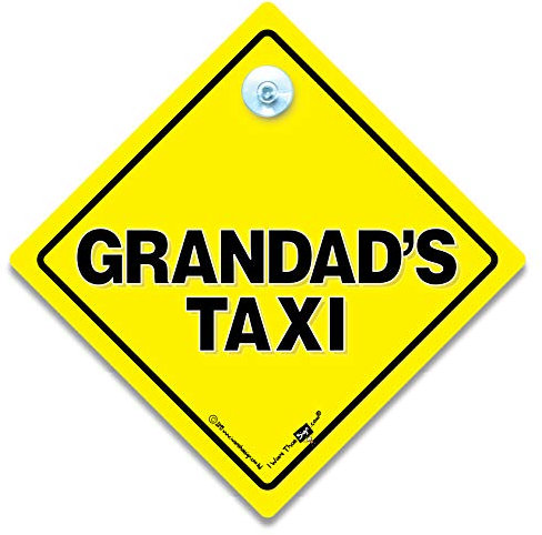 Grandad's Taxi Autoschild Grandad's Taxi, Grandad's Taxi, Gelber Text, Baby on Board Schild, Stoßstangenaufkleber, Grandads Taxi Schild, Aufkleber Enkel On Board, Autoaufkleber Taxi Schild