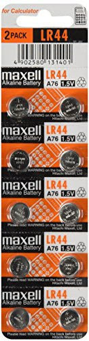 Maxell LR44 - Pilas alcalinas de botón para calculadora, Juguetes (1,5 V, 10 Unidades)