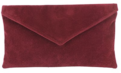 LONI Neat Umschlag Faux Wildleder Clutch Bag/Schultertasche in Bordeaux Rotwein