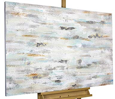 KunstLoft Leinwandbild | 100% HANDGEMALT | 120x80cm | Gemälde 'Durch das Wolkenmeer' | Abstrakt | Silber Grau | Wandbild Wohnzimmer