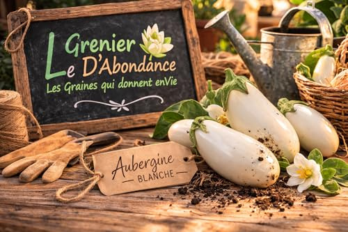 25 graines à semer - Le Grenier d'Abondance - AUBERGINE Blanche Easter Egg Hybride F1