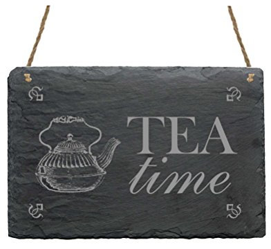 Slate Plate Sign Tea Time with Motif Teatime Household Decorative Sign Restaurant England Tea Pot