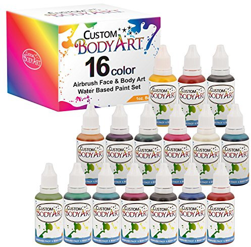 Custom Body Art® Brand Set of 16 Colors 1-oz Bottles of Water Base Face-Body ...