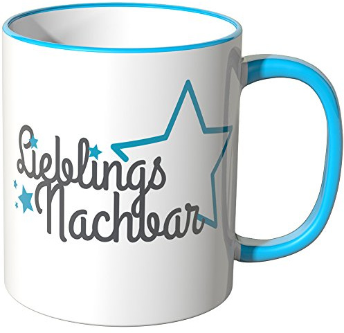 WANDKINGS® Tasse, Schriftzug: Lieblingsnachbar mit blauen Sternchen - BLAU