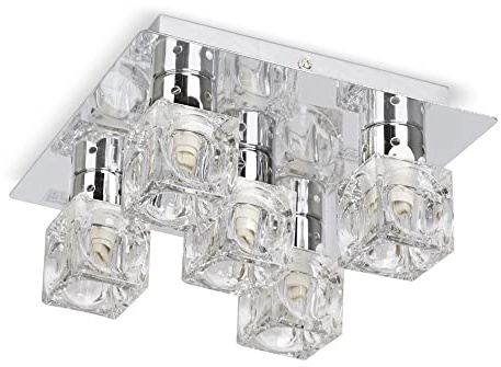 MiniSun | Modern Chrome Ice Cube 5 Way Flush Ceiling Spotlight | Ceiling Spots, Home Décor & Improvement Essential | Mains Wired