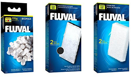 Fluval U2-Filter-Set – Schaumstoff-Pads, Poly-Kohle-Kartuschen und Biomax, 70 g