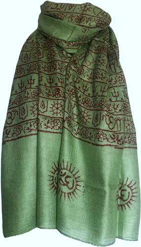 Indian Om Mantra Hand Block Printed Scarf Prayer Shawl, lichtgrün, Einheitsgröße