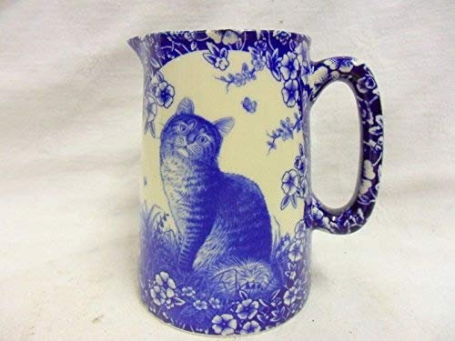 Blue cat half pint jug made by Heron Cross Pottery