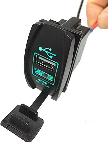 Mintice Motorrad Dual USB Zigarettenanzünder Adapter Steckdose mit Decke 12V KFZ Grün Beleuchtung Licht