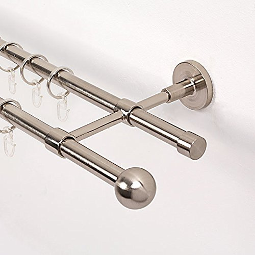 Ventanara® Gardinenstange 280 cm 2 läufig 16 mm mit Endstücken Kugel und Standard inklusive 56 Ringen Wandmontage