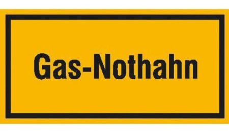 Gas-valvola di emergenza, nota carteiio per funzionamento bollatura, bordo autoadesivo. Pellicola, 20 x 10 cm