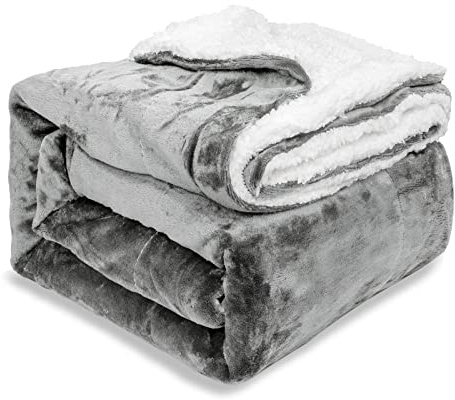 EHC King Size Sherpa Flannel Fleece Throw Blanket - Fluffy Soft Thick Microfiber Solid Warm Blankets for Bed and Couch, Dark Grey, 200 cm x 240 cm