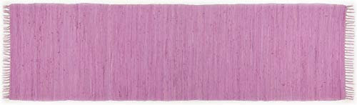 THEKO | Dhurry Teppich aus 100% Baumwolle Flachgewebe Teppich Happy Cotton | handgewebt | Farbe: Fuchsia | 70x250 cm