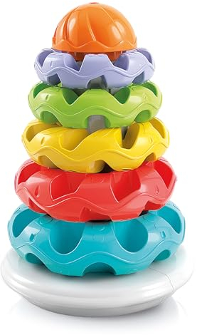 Baby Clementoni - Stacking Rings, Anelli Impilabili, Torre di 5 Anellini, Bambini 6-36 Mesi, Gioco Prima Infanzia Made in Italy, Linea Play For Future, Stimola Manualità e Percezione Visiva, 17103