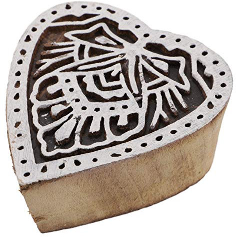 GURU SHOP Indischer Textilstempel, Holz Stoffdruckstempel, Blaudruck Stempel, Druck Modell - 6x7 cm Herz 1