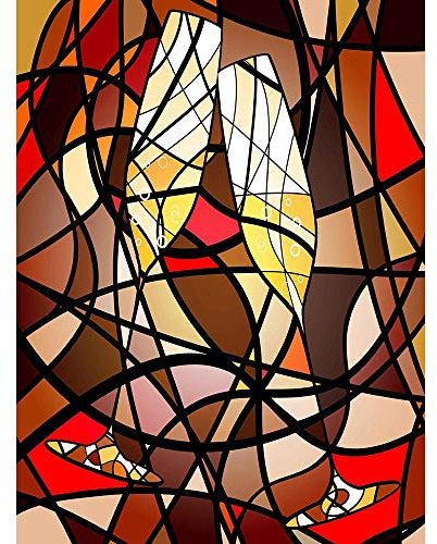 Wee Blue Coo Painting Abstract Mosaic Pattern Champagne Glasses Stained Glass Art Print Poster Wall Decor 12X16 Inch
