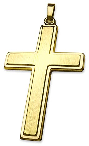 CLEVER SCHMUCK Goldener Anhänger großes Herren Kreuz 32 mm breite leicht moderne Form innen erhaben seidenmatt und Rand glänzend 333 GOLD 8 KARAT im Kreuz-Etui