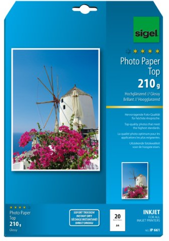 SIGEL IP661 InkJet-Fotopapier Top, A4, 20 Blatt, hochglänzend, hochweiß, 210 g