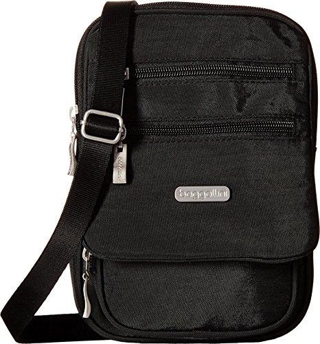Baggallini Journey Crossbody Bags for Women 9x6 Small Lightweight Nylon Zipped Travel Safe Handbag Phone Passport Purse W/Rfid, Black/Sand