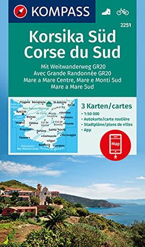 KOMPASS Wanderkarten-Set 2251 Korsika Süd, Corse du Sud, Weitwanderweg GR20 (3 Karten) 1:50.000: inklusive Karte zur offline Verwendung in der KOMPASS-App. Fahrradfahren.