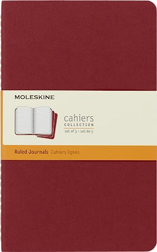 Moleskine S31014 Cahier Notizhefte (liniert, Large, Kartoneinband) 3-er-Set preiselbeerrot