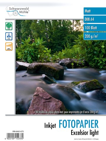 Schwarzwald Mühle Fotodruckpapier: 100 Bl. Fotopapier 'Excelsior' matt 200g/m² A4 (Fotopapier Tintenstrahldrucker, Druckerpapier Foto, Inkjet Photopapier)