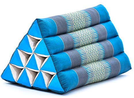 Leewadee Thai Dreieckskissen - Bequemes Rückenstütze Lesekissen Fernsehkissen - Ökologisches Naturprodukt Mit Kapok-Füllung, 50 x 33 x 33 cm, Hellblau
