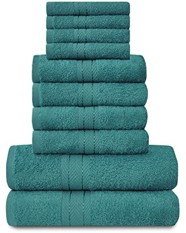 GC GAVENO CAVAILIA Gaveno Cavalia Toronto Handtuch-Set aus Baumwolle, mit 4 Gesichtern, 4 Händen und 2 Baden, Blaugrün, 10 Stück, 28 x 23 x 20 cm