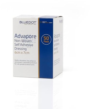 Blue Dot Advapore Non Woven Self Adhesive Wound Dressing 50-Piece Set, 6 cm x 7 cm Size (Packaging May Vary)