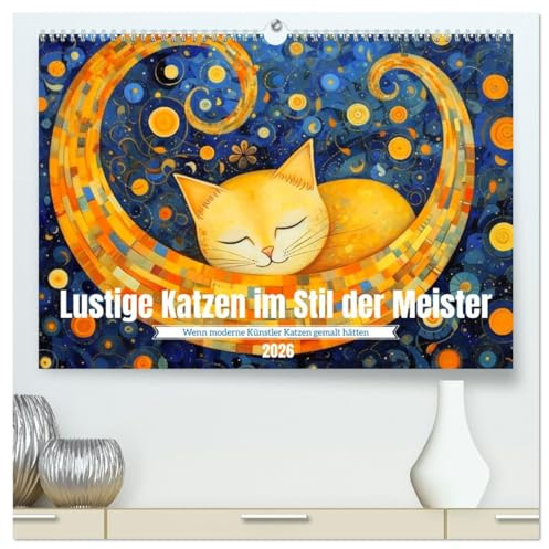 Lustige Katzen im Stil der Meister (hochwertiger Premium Wandkalender 2026 DIN A2 quer), Kunstdruck in Hochglanz: Jeden Monat ein fröhliches Katzenbild für Kunstliebhaber (CALVENDO Tiere)
