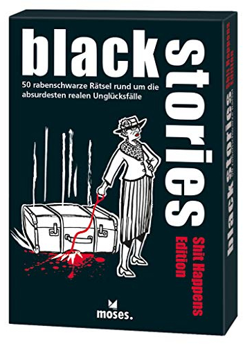 Moses 107118 black stories Shit Happens Edition, 50rabenschwarzeRätsel,DasKrimiKartenspiel