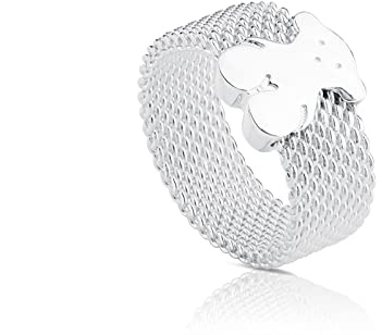 TOUS Ring aus Sterlingsilber für Damen mit Bärenmotiv 0,7 cm und Größe 12, auffällig und vielseitig, Kollektion Icon Mesh