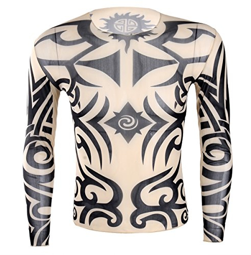 Freebily Herren Langarmshirt Tattoo Shirt Tattoo-Pullover Männer Langarm T-Shirt Hemd Nachtclub Party Kostüm Clubwear D One Size