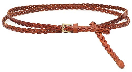 Cheerlife Doppelter Kreis Damen Schmaler Flechtgürtel 1cm dünn Geflochten Gürtel Echt Leder Taillengürtel Kleid Belt Gürtel (Kamel)