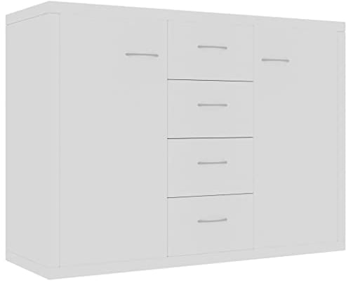 vidaXL Sideboard, Kommode mit viel Stauraum, Schrank mit 4 Schubladen 2 Türen, Mehrzweckschrank Anrichte für Wohnzimmer, Weiß 88x30x65cm Holzwerkstoff
