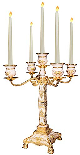 RosyLine Kerzenhalter aus Metall, 43,2 cm Höhe, Kerzenhalter mit 5 Armen, Antik-Bronze-Möbelkerzenhalter, Mittelstück für Zuhause, Hochzeit, Event, Party, 1 Packung (Gold)