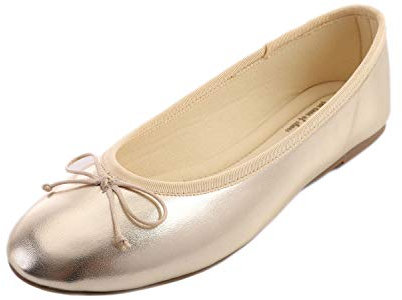 Feversole Women's Macaroon Colorful Memory Foam Cushion Ballet Flat Pumps Patent Gold UK7
