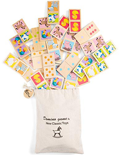 New Classic Toys - Farm Life Gioco Domino, Legno, Colore Multicolore, 10835
