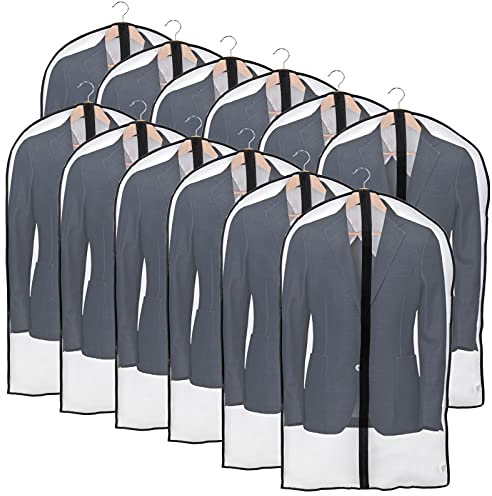 Niviy Housse Vetement 12pcs 60x100cm Noir Housse Vetements à Suspendre | Anti Poussière Etanche Mite Humidité Housse Vetement Penderie Zip Semi Transparentes pour Chemise Costumes/Manteaux