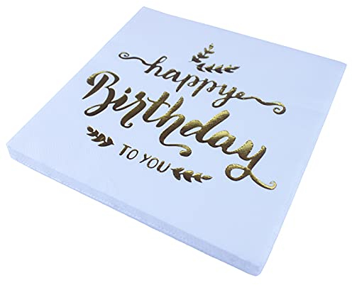 SHULLIN 20 Stück Happy Birthday Servietten Bronzieren drucken Papierservietten 2-lagig 33 x 33 cmGeburtstag Servietten Hochwertige Papierservietten für Geburtstag Party Deko(Gold)