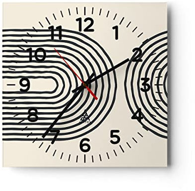 Modern Wanduhr Linien Oval Minimalismus 40x40cm Quadrat Groß Wand Uhr Glas Analog Zimmeruhren Küche Büro Wohnzimmer Glasuhr Wall Clock Dekoration Design Wanddekoration Küchenuhr C4AC40x40-4548